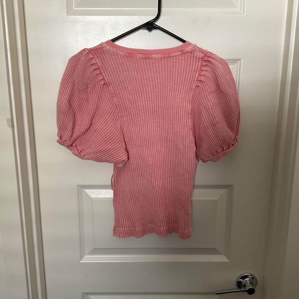Free‎ People FP One Hayden Pink Puff Sleeve Lace Up Thermal Top - Size XS - Picture 8 of 10